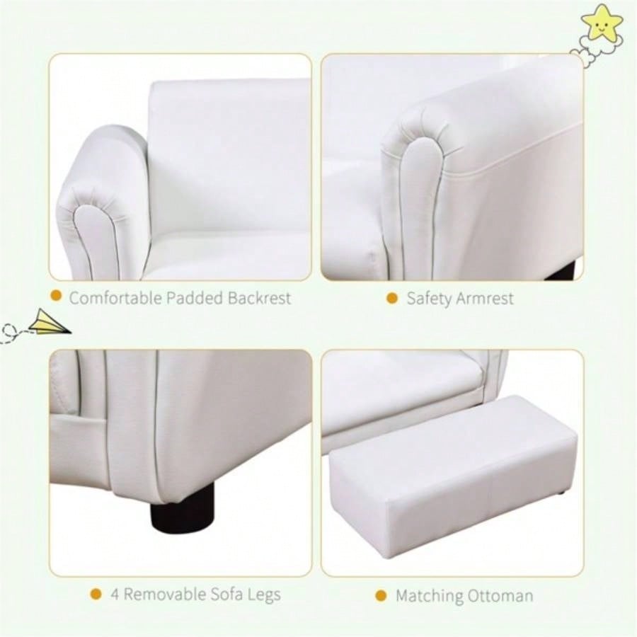 Kids Sofa Set with Footstool - White Prohibited by