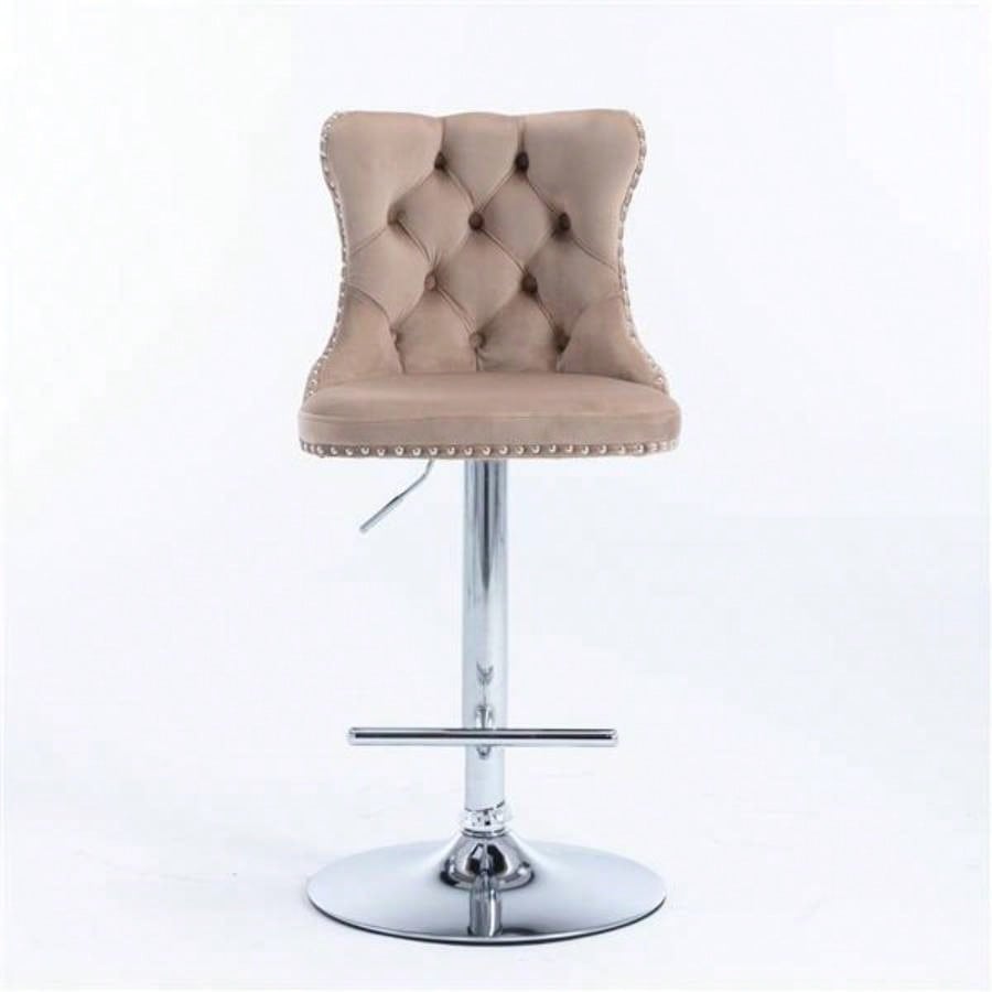 Furniture, Swivel Velvet Barstools Adjusatble Height from 25 - 33 Inch, Modern Upholstered base Bar Stools with Backs Comfortable Tufted Home Pub and Kitchen IslandKhaki, Set of 2