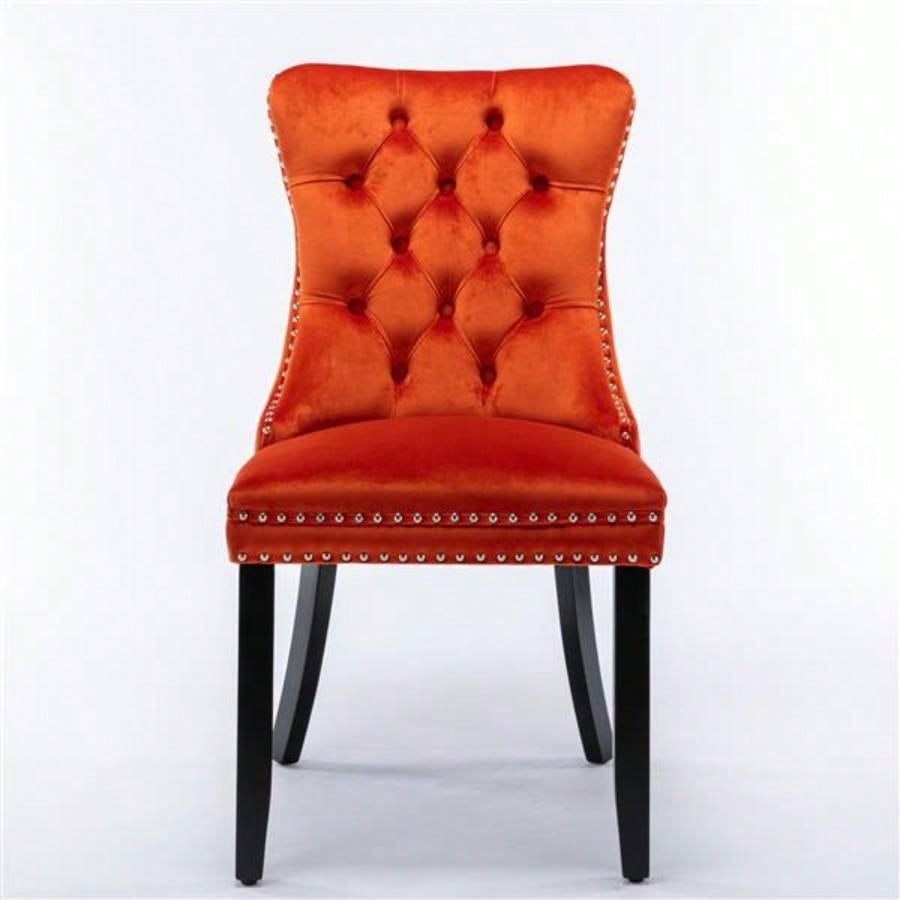 Modern, High - end Tufted Solid Wood Contemporary Velvet Upholstered Dining Chair with Wood Nailhead Trim 2 - Pcs Set, Orange