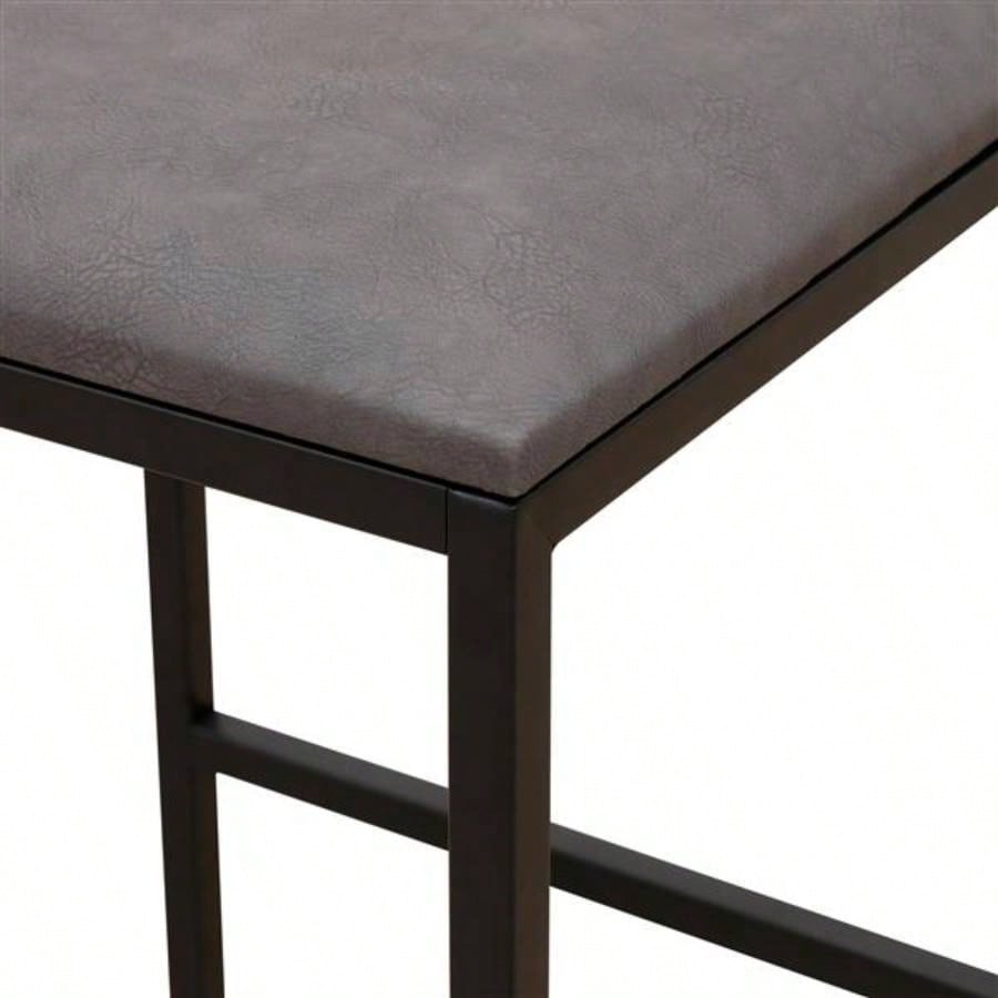 Set of 2 Counter Height Barstools Kitchen Island Stools with Back Modern Armless Metal PU Gray Upholstered Chairs Gray with Back