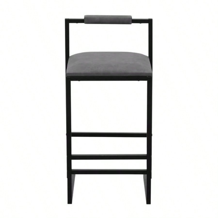 Set of 2 Counter Height Barstools Kitchen Island Stools with Back Modern Armless Metal PU Gray Upholstered Chairs Gray with Back