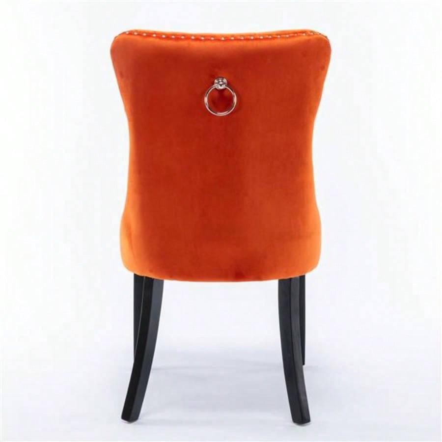 Modern, High - end Tufted Solid Wood Contemporary Velvet Upholstered Dining Chair with Wood Nailhead Trim 2 - Pcs Set, Orange