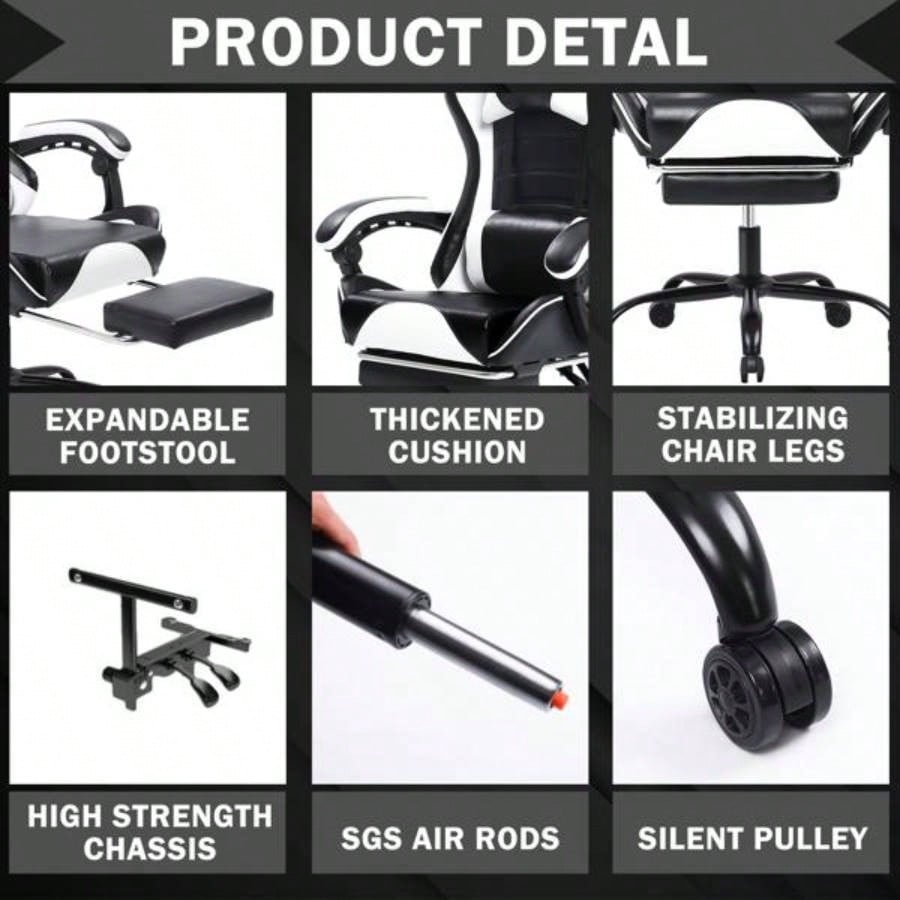 Gaming Chair, Ergonomic Video Game Chair Adults, Adjustable Height Pu Leather Gamer Chair Office Desk Chair, Computer Chair with Wheels