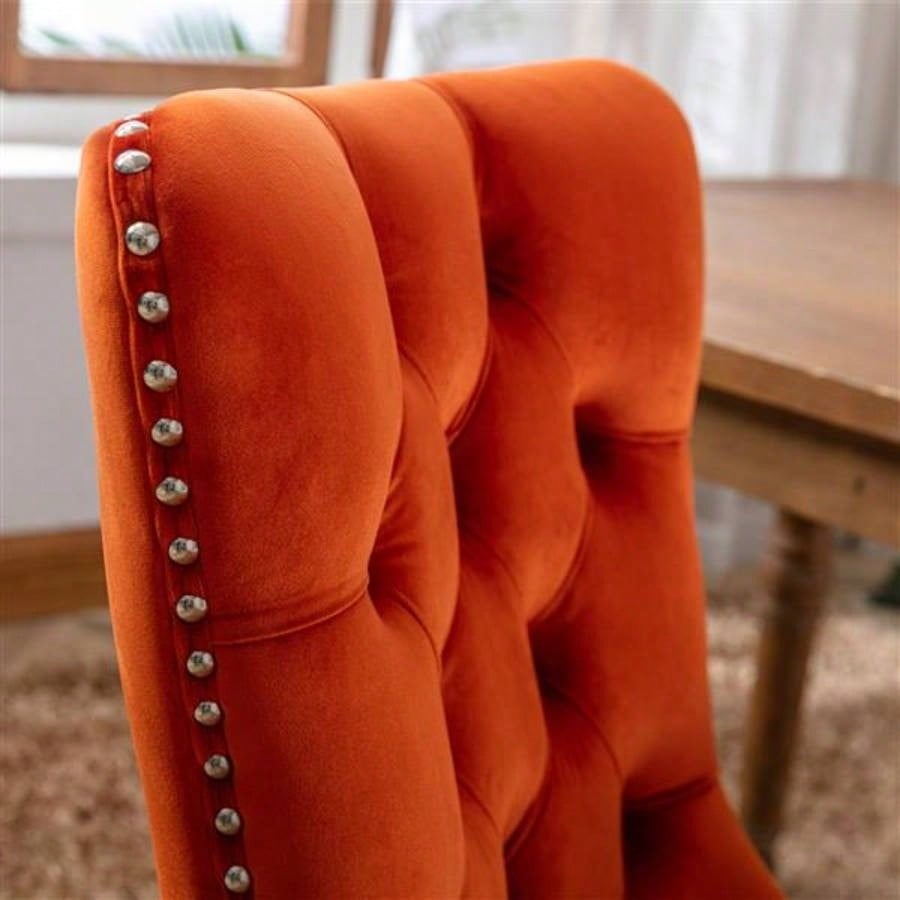 Modern, High - end Tufted Solid Wood Contemporary Velvet Upholstered Dining Chair with Wood Nailhead Trim 2 - Pcs Set, Orange