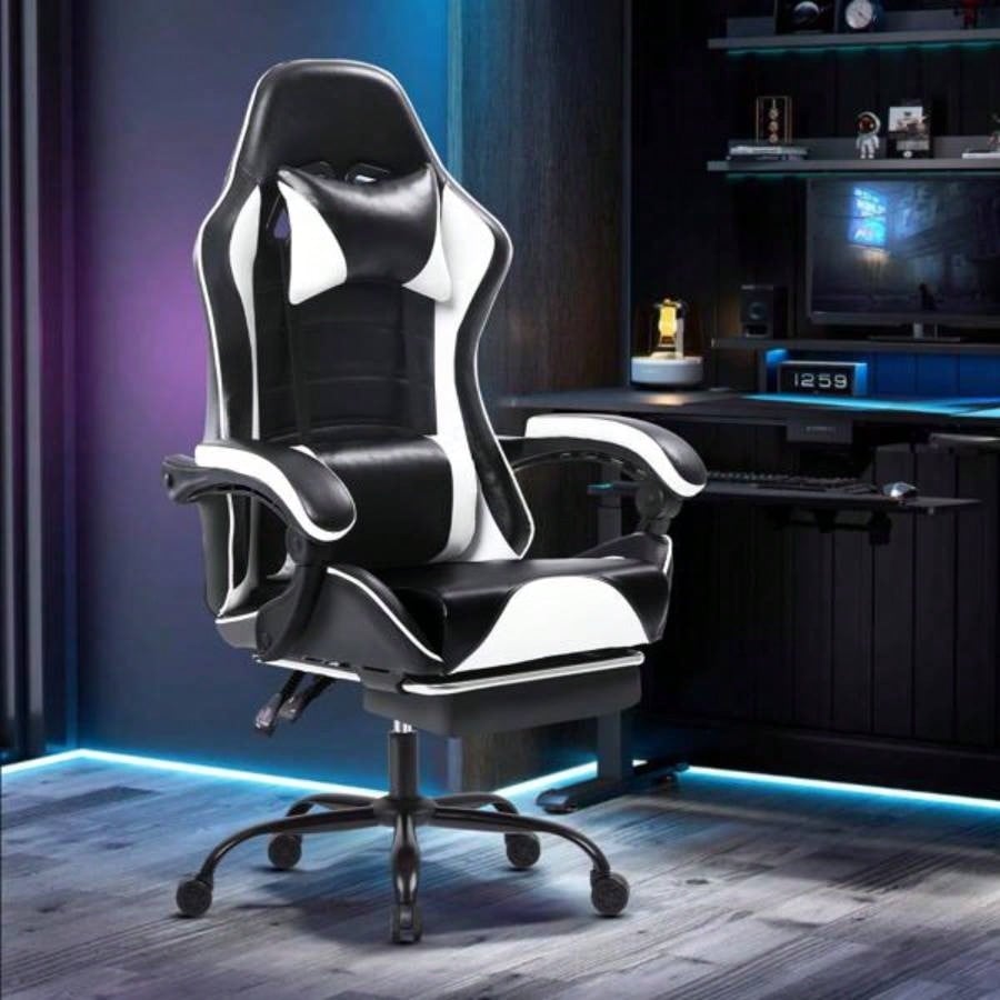 Gaming Chair, Ergonomic Video Game Chair Adults, Adjustable Height Pu Leather Gamer Chair Office Desk Chair, Computer Chair with Wheels