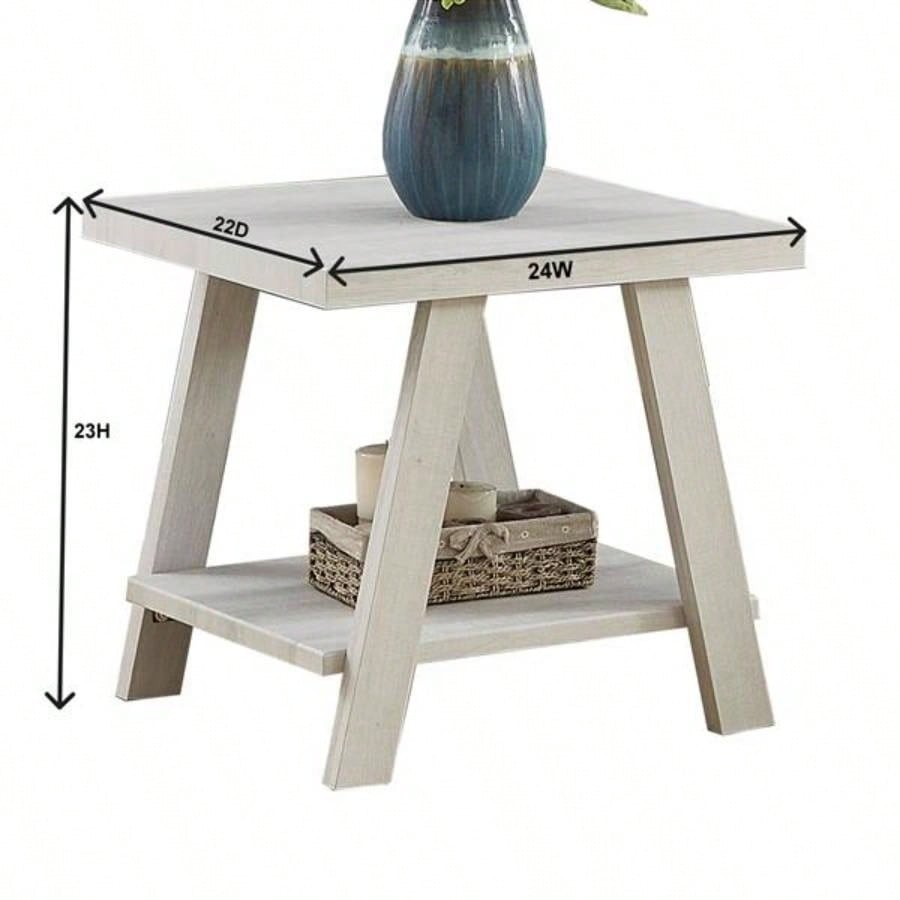 Athens Contemporary Two - Tone Wood Shelf End Table in Weathered Gray and Beige