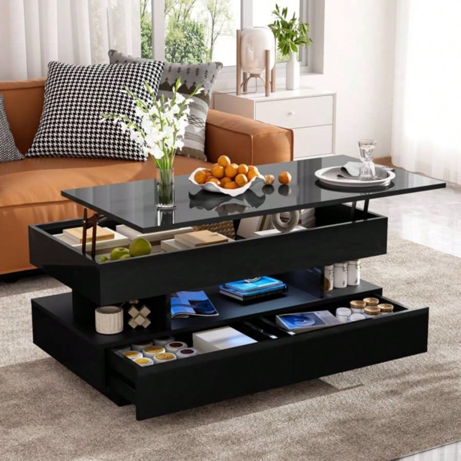 Lift - Top Coffee Table with 2 Drawers, Modern Coffee Table with Adequate Hidden Compartment, Multi - Functional Lift - Top Coffee Table with High - Gloss Living Room