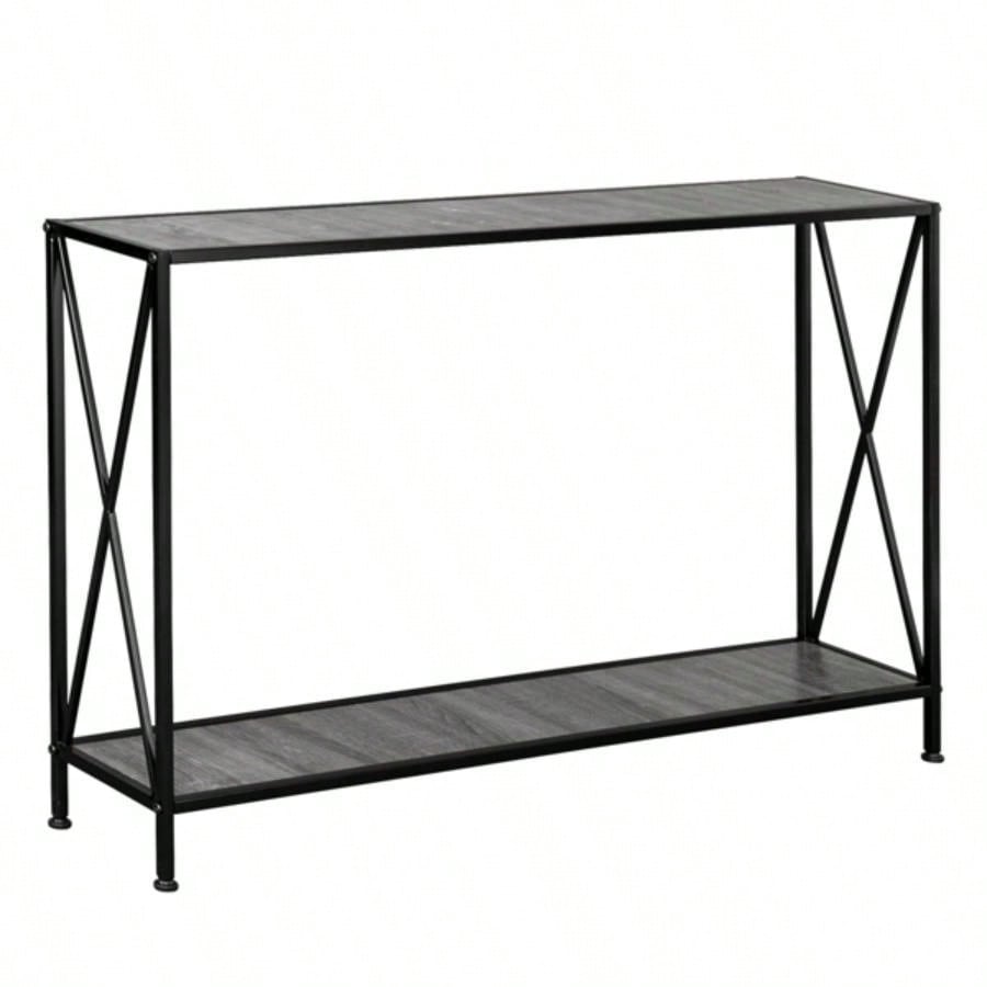 Artisasset MDF Countertop Black Wrought Iron Base 2 Layers Forked Console Table