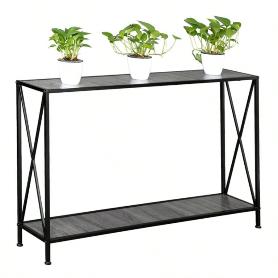 Artisasset MDF Countertop Black Wrought Iron Base 2 Layers Forked Console Table
