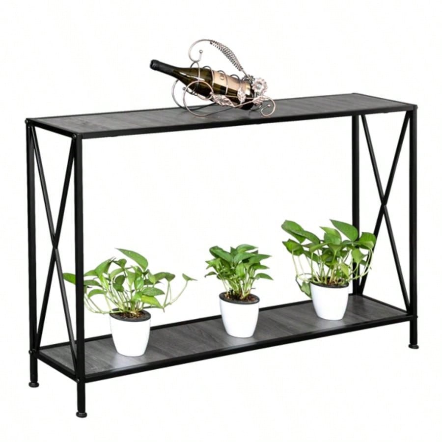 Artisasset MDF Countertop Black Wrought Iron Base 2 Layers Forked Console Table
