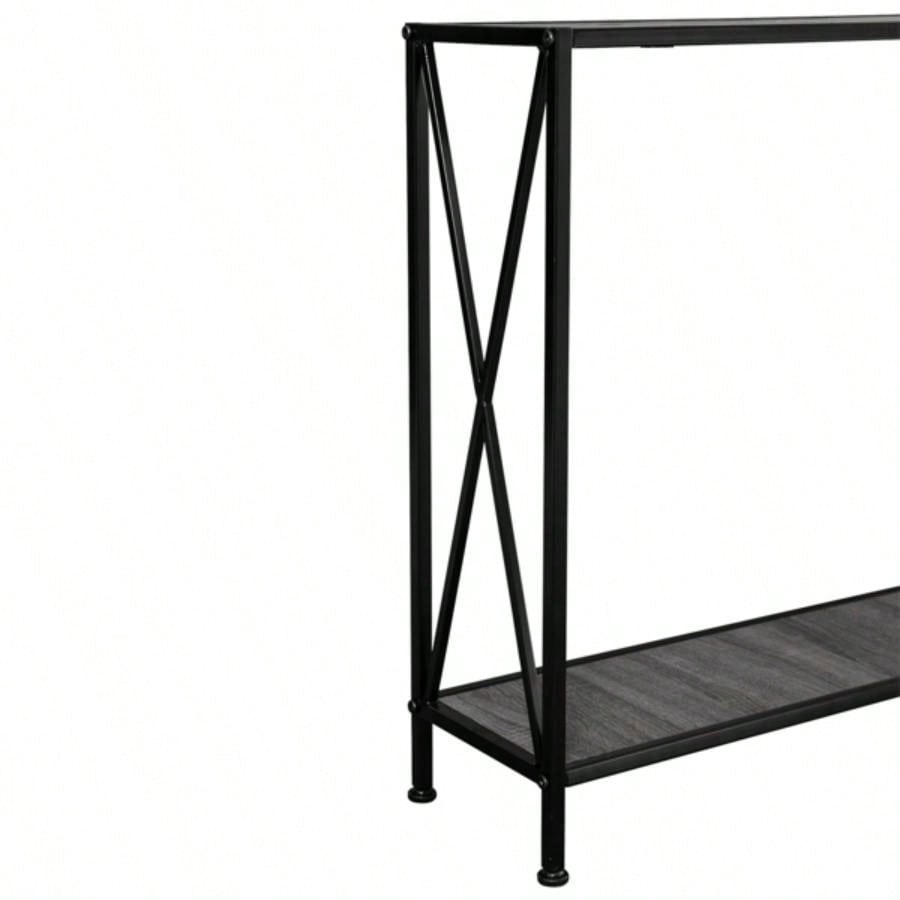 Artisasset MDF Countertop Black Wrought Iron Base 2 Layers Forked Console Table