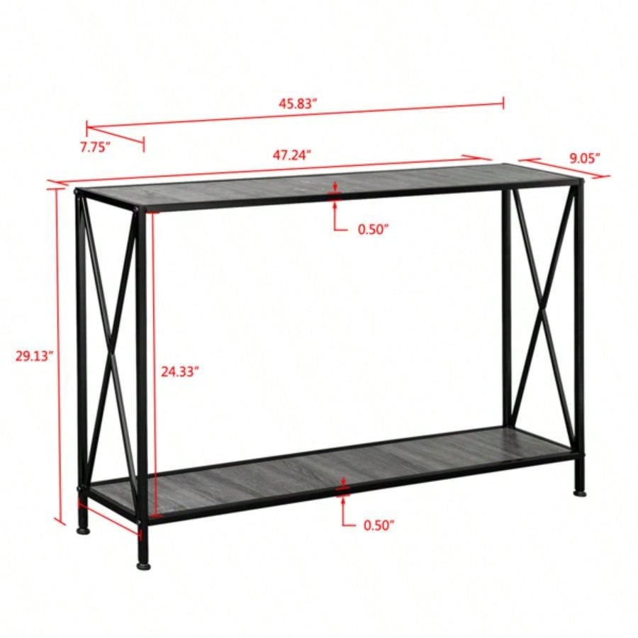 Artisasset MDF Countertop Black Wrought Iron Base 2 Layers Forked Console Table