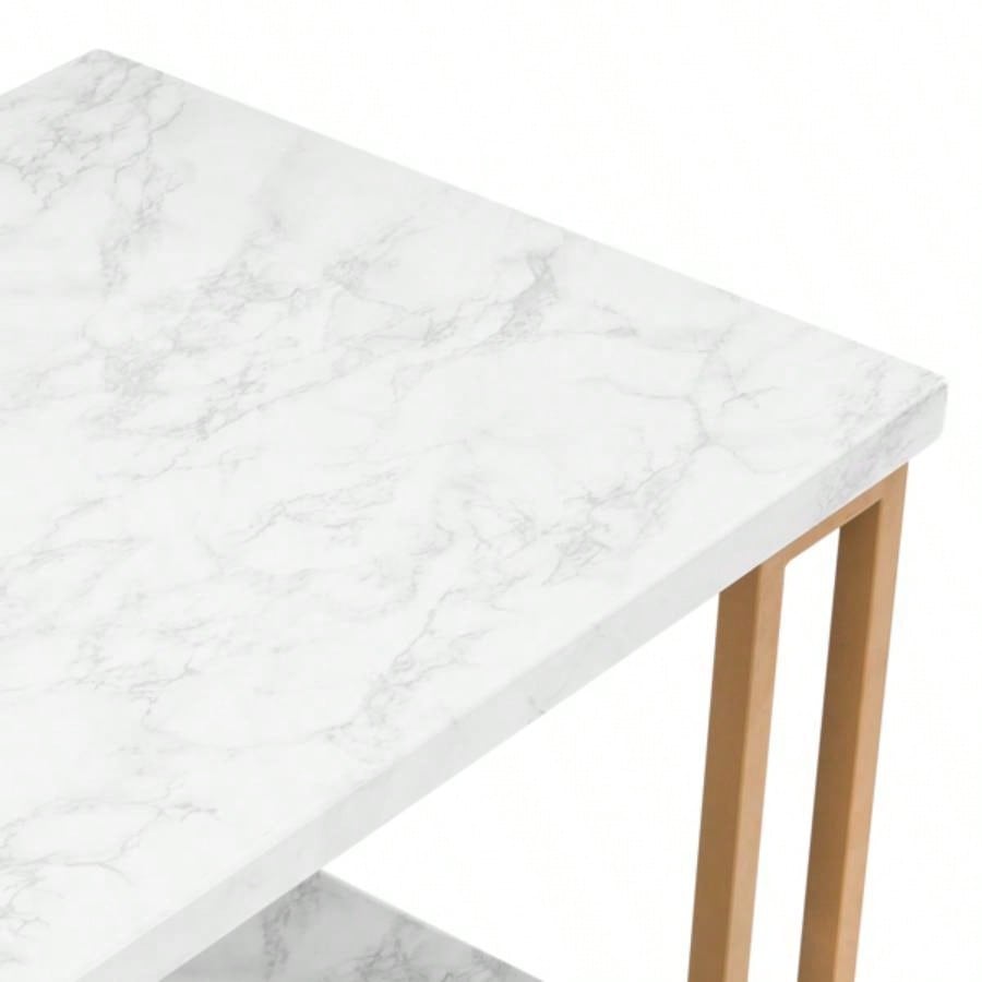 106x 50x 48cm Simple Double - layer Golden Iron Pipe Marble PVC Coffee Table Rectangular