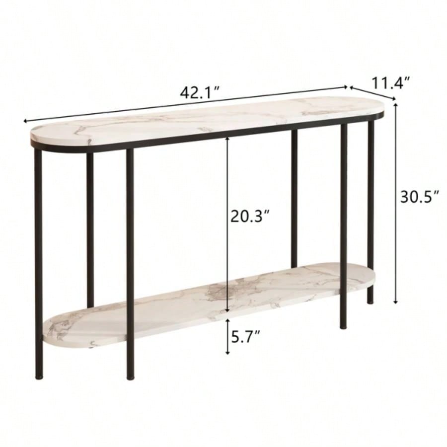 Replace code: 31283576Console Table 2 Tier Narrow Entryway Table with Storage Shelves Faux Marble Narrow Table Living Bedroom Hallway Office Easy Assembly, Black White