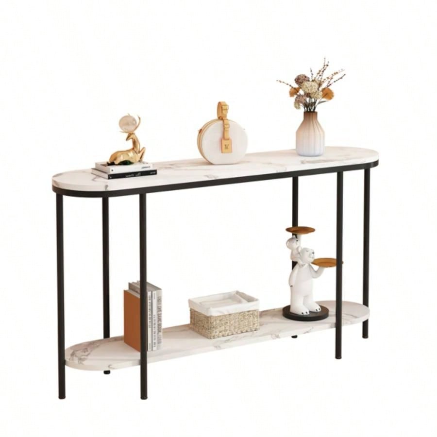 Replace code: 31283576Console Table 2 Tier Narrow Entryway Table with Storage Shelves Faux Marble Narrow Table Living Bedroom Hallway Office Easy Assembly, Black White