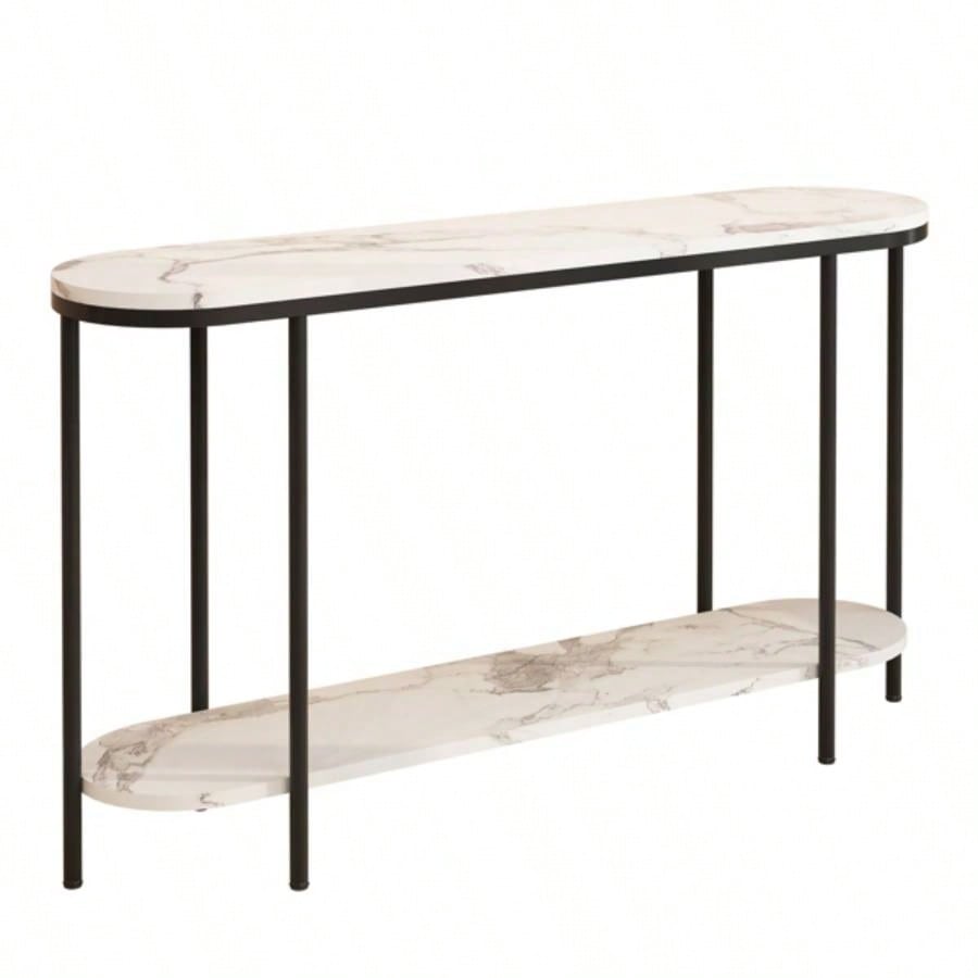 Replace code: 31283576Console Table 2 Tier Narrow Entryway Table with Storage Shelves Faux Marble Narrow Table Living Bedroom Hallway Office Easy Assembly, Black White
