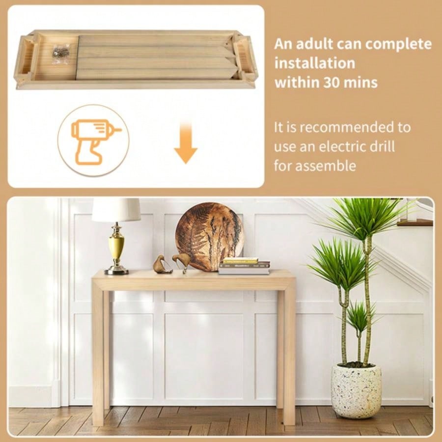 46 inch Pinewood Entryway Table, Console Table Entrance Table, Narrow Sofa Table Living Room Entryway Hallway, Natural Wood