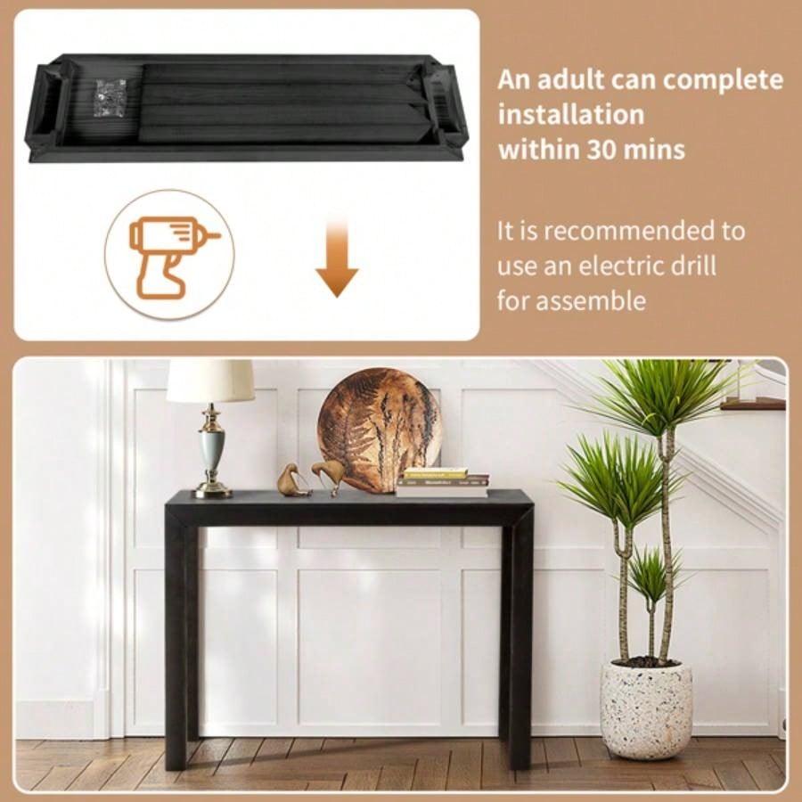 46 inch Pinewood Entryway Table, Console Table Entrance Table, Narrow Sofa Table Living Room Entryway Hallway, Black