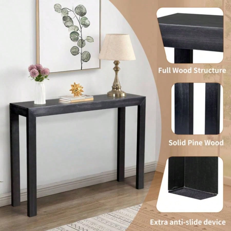 46 inch Pinewood Entryway Table, Console Table Entrance Table, Narrow Sofa Table Living Room Entryway Hallway, Black