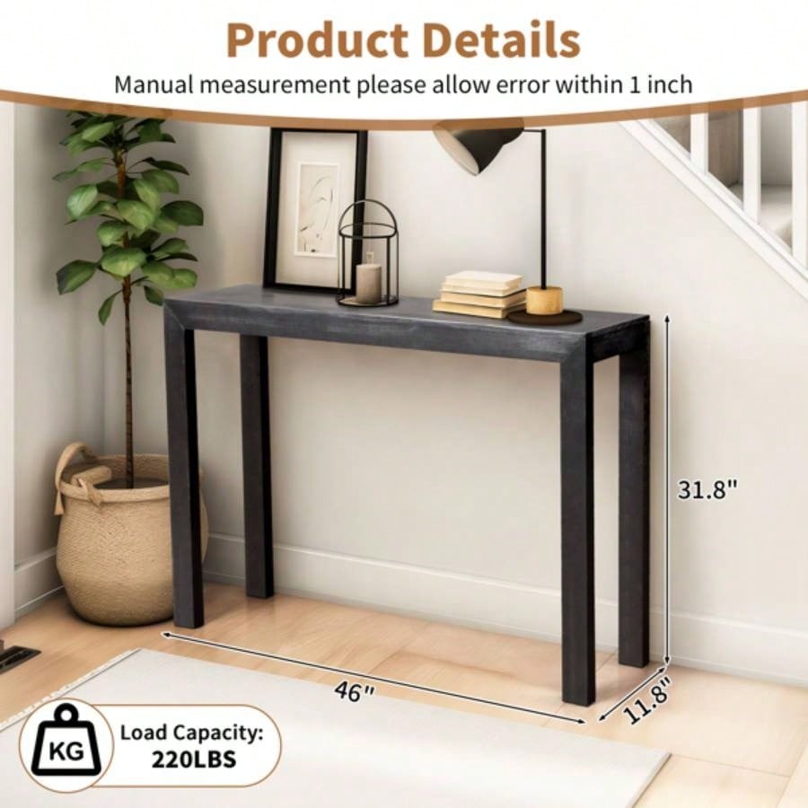 46 inch Pinewood Entryway Table, Console Table Entrance Table, Narrow Sofa Table Living Room Entryway Hallway, Black