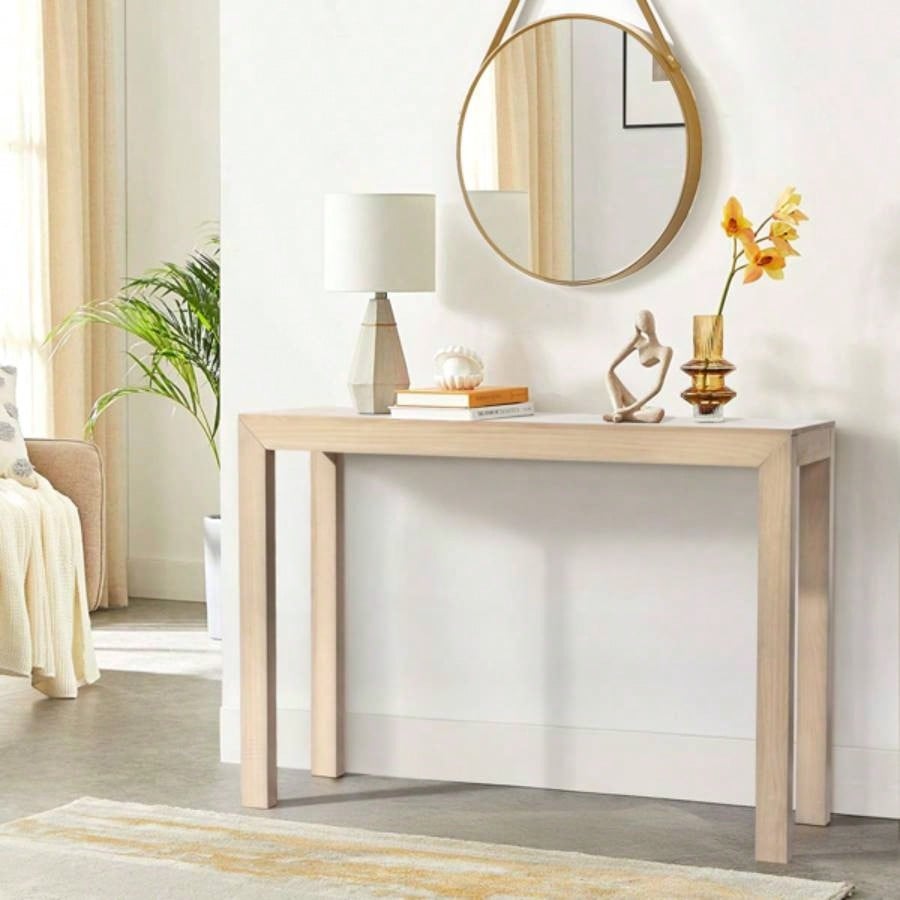 46 inch Pinewood Entryway Table, Console Table Entrance Table, Narrow Sofa Table Living Room Entryway Hallway, Natural Wood