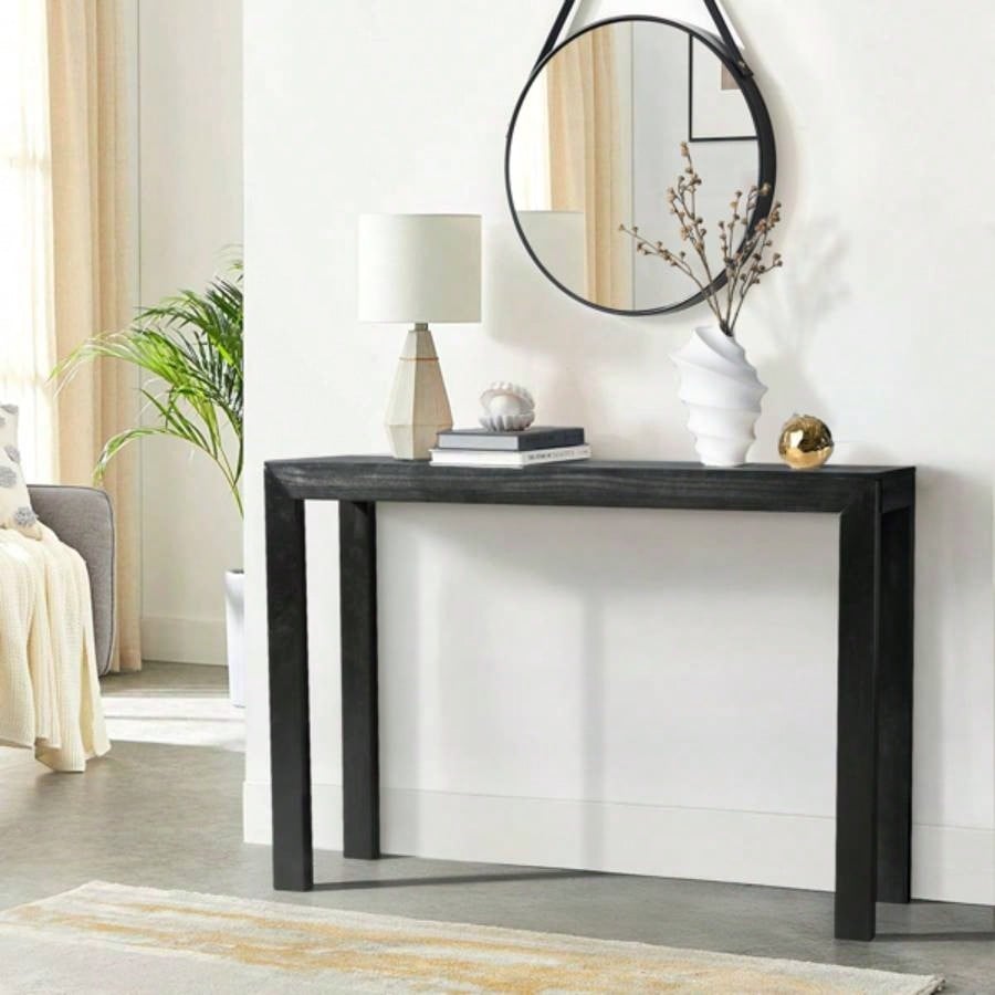 46 inch Pinewood Entryway Table, Console Table Entrance Table, Narrow Sofa Table Living Room Entryway Hallway, Black