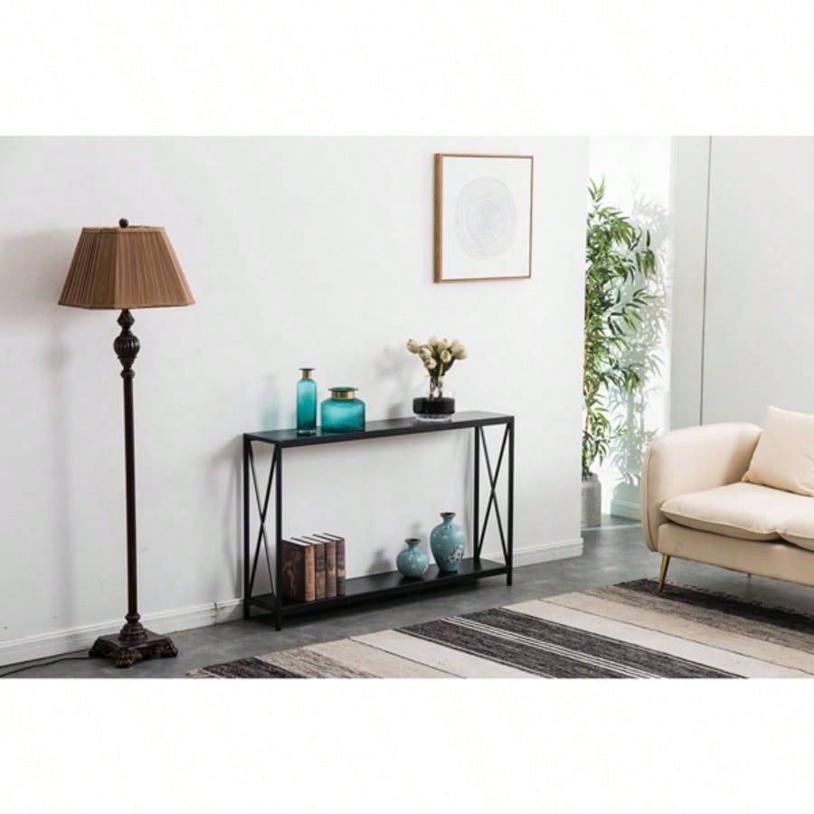 Replace code: 63804709Triamine Board Iron Frame Porch Table Sofa Side Table Black Wood Grain