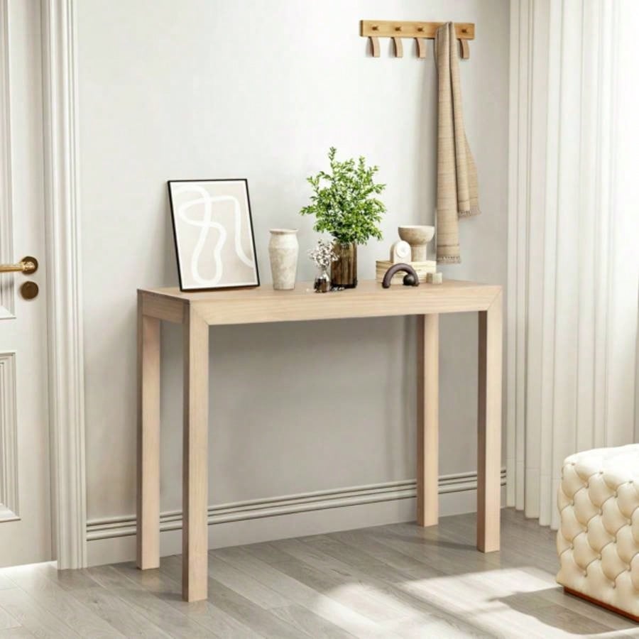 46 inch Pinewood Entryway Table, Console Table Entrance Table, Narrow Sofa Table Living Room Entryway Hallway, Natural Wood