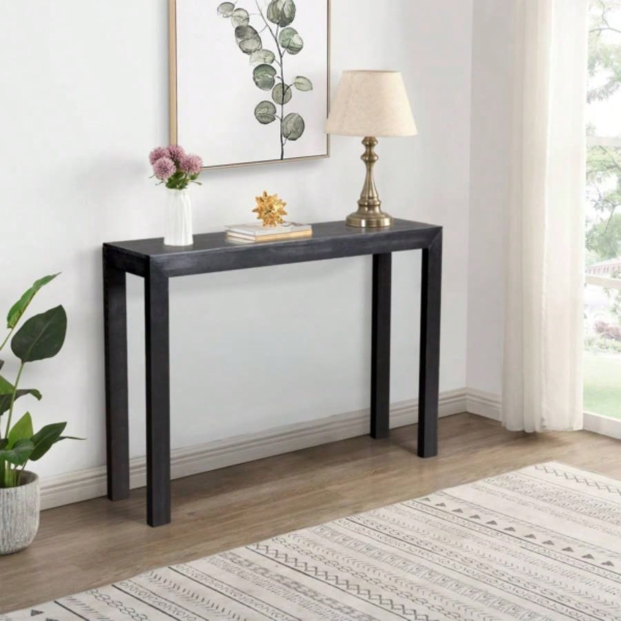 46 inch Pinewood Entryway Table, Console Table Entrance Table, Narrow Sofa Table Living Room Entryway Hallway, Black