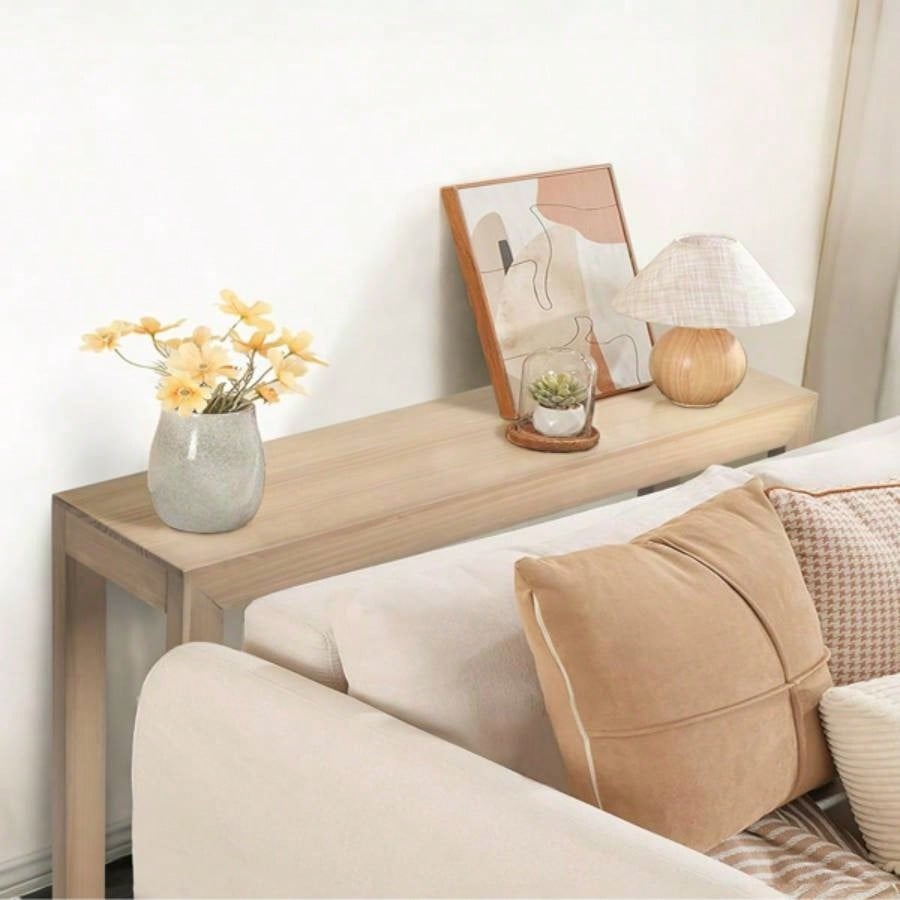 46 inch Pinewood Entryway Table, Console Table Entrance Table, Narrow Sofa Table Living Room Entryway Hallway, Natural Wood