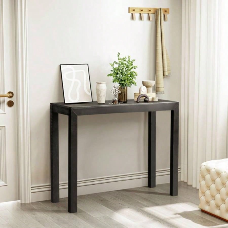 46 inch Pinewood Entryway Table, Console Table Entrance Table, Narrow Sofa Table Living Room Entryway Hallway, Black