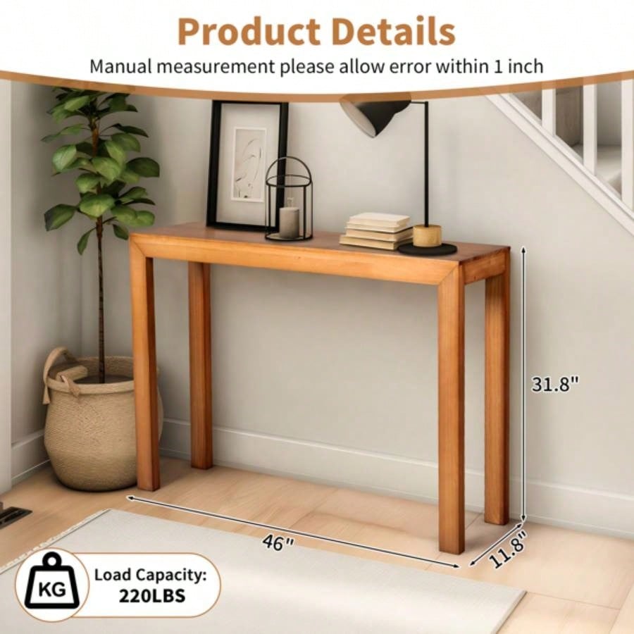 46 inch Pinewood Entryway Table, Console Table Entrance Table, Narrow Sofa Table Living Room Entryway Hallway, Light Brown