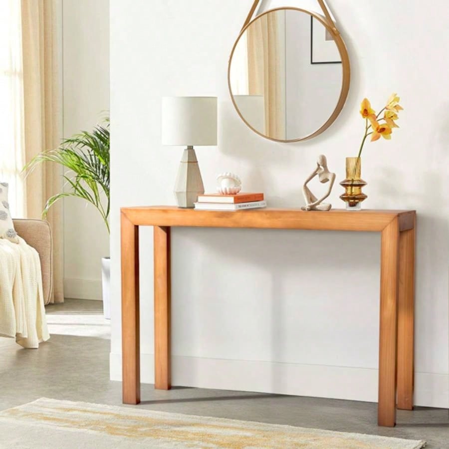 46 inch Pinewood Entryway Table, Console Table Entrance Table, Narrow Sofa Table Living Room Entryway Hallway, Light Brown