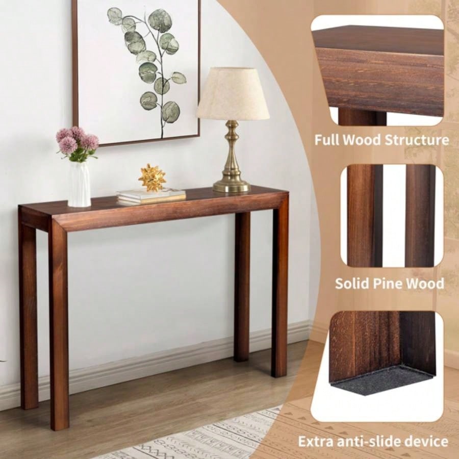46 inch Pinewood Entryway Table, Console Table Entrance Table, Narrow Sofa Table Living Room Entryway Hallway, Walnut