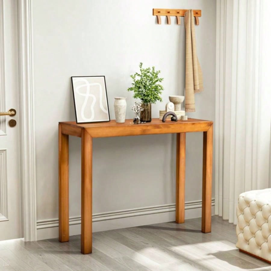 46 inch Pinewood Entryway Table, Console Table Entrance Table, Narrow Sofa Table Living Room Entryway Hallway, Light Brown
