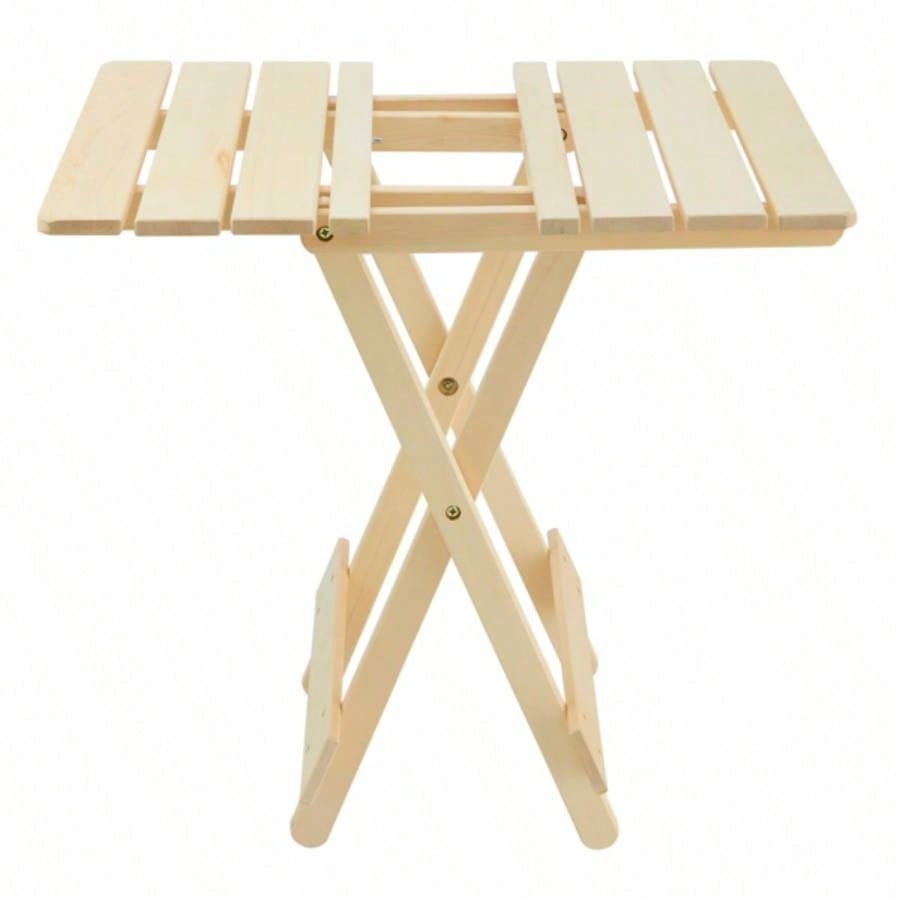Folding Square Table Patio Outdoor solid wood Table Backyard, Balcony, Portable Design Space - Saving Natural Wood Color