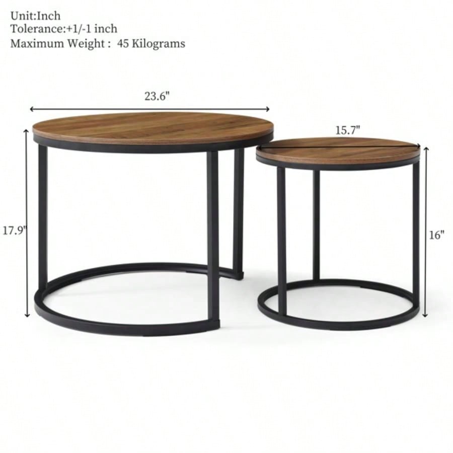 Set of 2 Coffee Table Nesting Side Round End Table Top Sturdy Metal Frame Desk Centerpiece Living Room Bedroom Apartment Modern Industrial Simple Nightstand