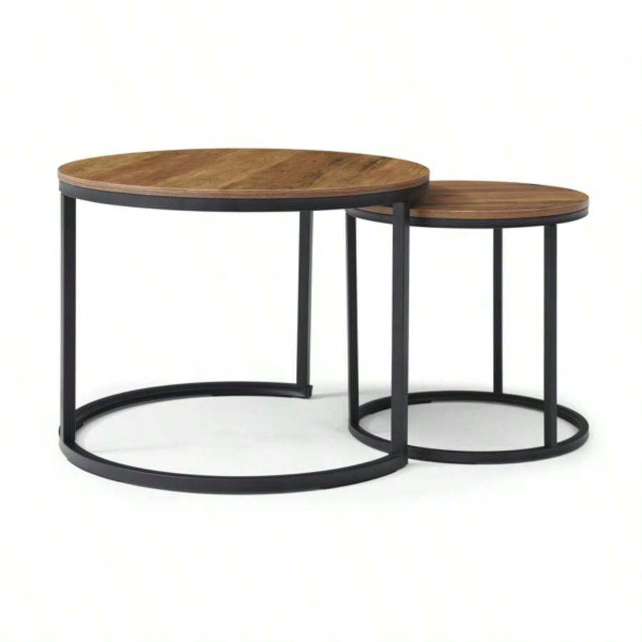 Set of 2 Coffee Table Nesting Side Round End Table Top Sturdy Metal Frame Desk Centerpiece Living Room Bedroom Apartment Modern Industrial Simple Nightstand