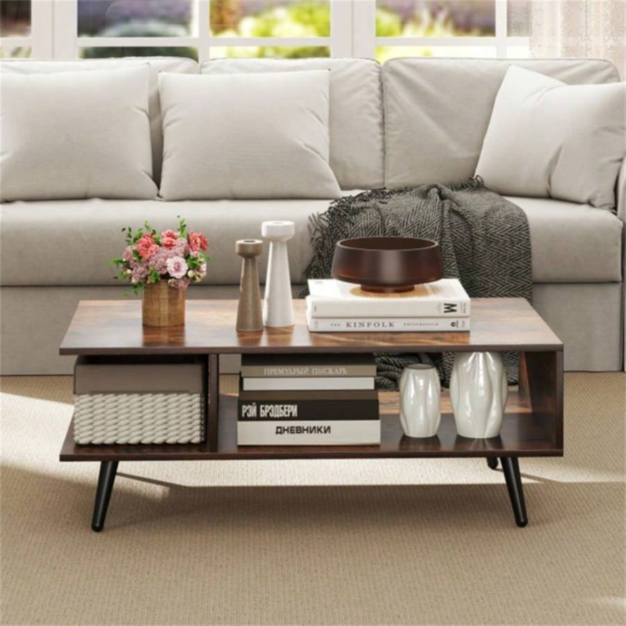 Rectangle Coffee Table with 2 Open Compartments