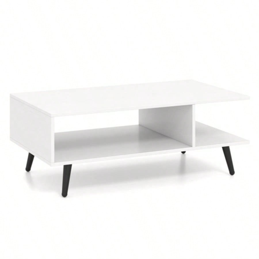Rectangle Coffee Table with 2 Open Compartments - White