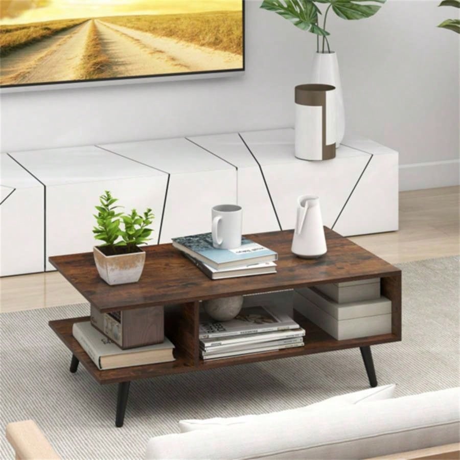 Rectangle Coffee Table with 2 Open Compartments