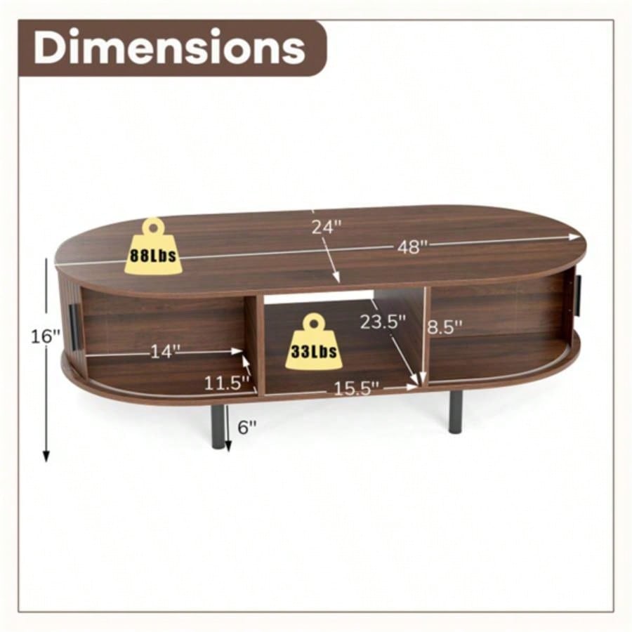 48 inch vintage coffee table with sliding slot door