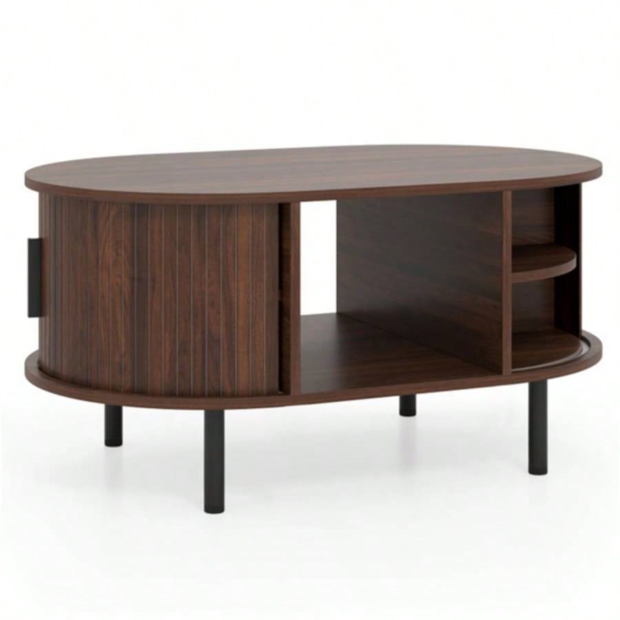 35.5 inch vintage coffee table with sliding slot door
