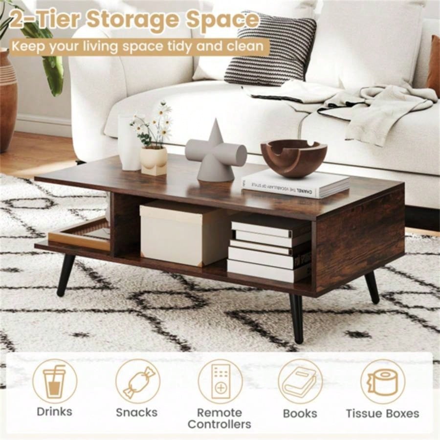 Rectangle Coffee Table with 2 Open Compartments