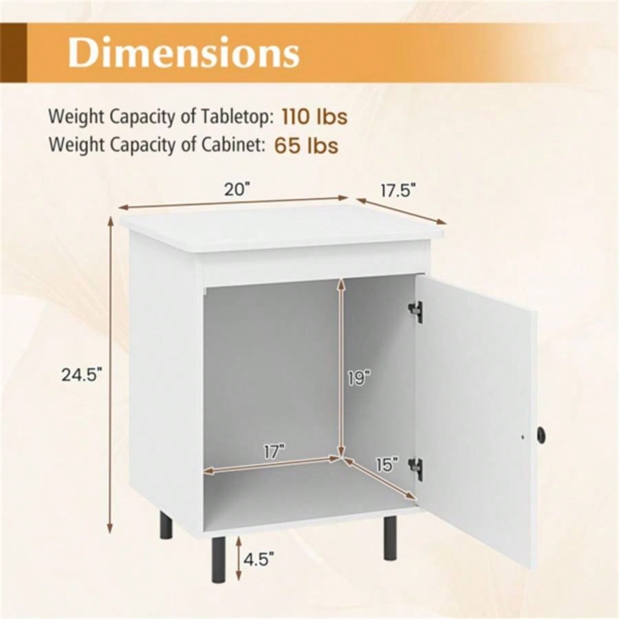 2 white bedside tables with doors