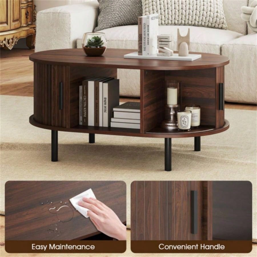 35.5 inch vintage coffee table with sliding slot door