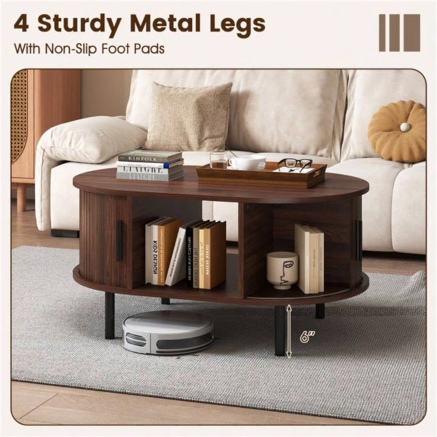 35.5 inch vintage coffee table with sliding slot door
