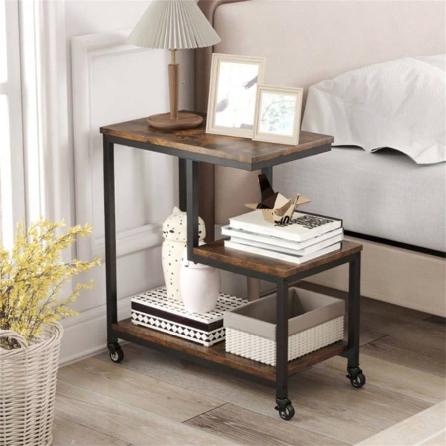 3 - layer brown table with wheels