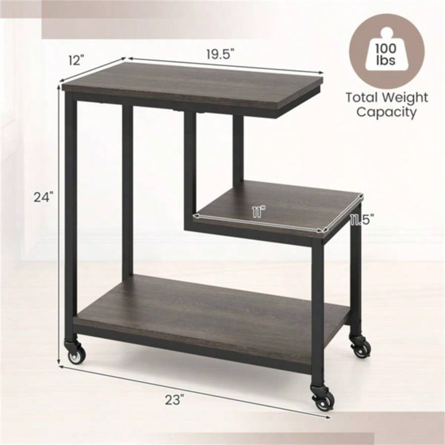 3 - layer gray table with wheels