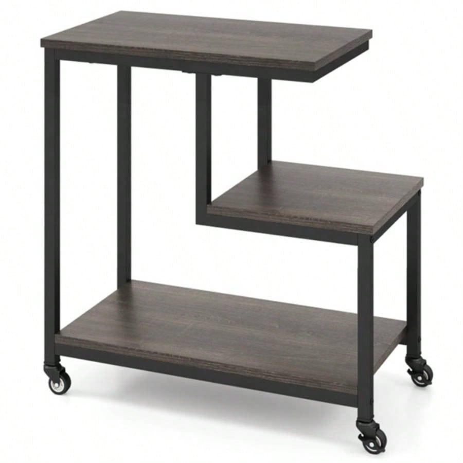 3 - layer gray table with wheels
